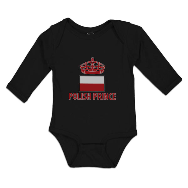 Long Sleeve Bodysuit Baby Polish Americal Flag with Prince Crown Central Europe