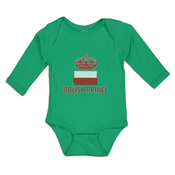 Long Sleeve Bodysuit Baby Polish Americal Flag with Prince Crown Central Europe