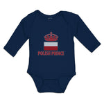 Long Sleeve Bodysuit Baby Polish Americal Flag with Prince Crown Central Europe