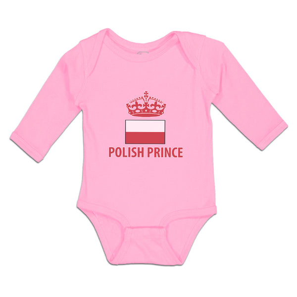 Long Sleeve Bodysuit Baby Polish Americal Flag with Prince Crown Central Europe