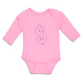 Long Sleeve Bodysuit Baby Pink Dollar Symbol of Money Boy & Girl Clothes Cotton