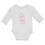 Long Sleeve Bodysuit Baby Pink Dollar Symbol of Money Boy & Girl Clothes Cotton
