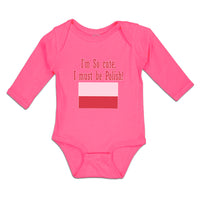 Long Sleeve Bodysuit Baby I'M Cute, Polish! Poland Flag Central Europe Cotton