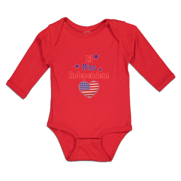 Long Sleeve Bodysuit Baby Lil Miss Independent Flag Heart Symbol Cotton