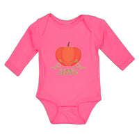 Long Sleeve Bodysuit Baby Little Orange Pumpkin with Stem and Leaf Cotton