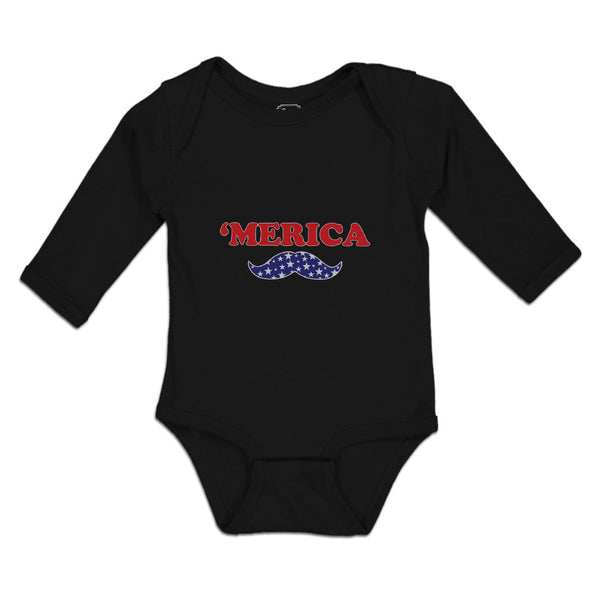 Long Sleeve Bodysuit Baby Merica American Flag United States with Flag Mustache