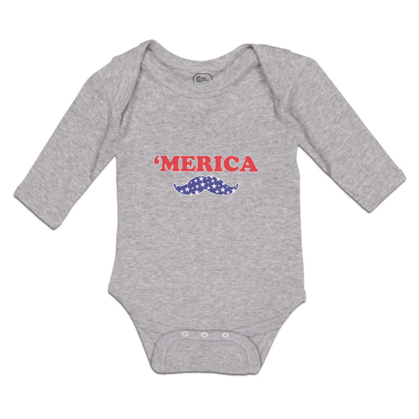 Long Sleeve Bodysuit Baby Merica American Flag United States with Flag Mustache