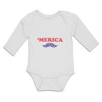 Long Sleeve Bodysuit Baby Merica American Flag United States with Flag Mustache