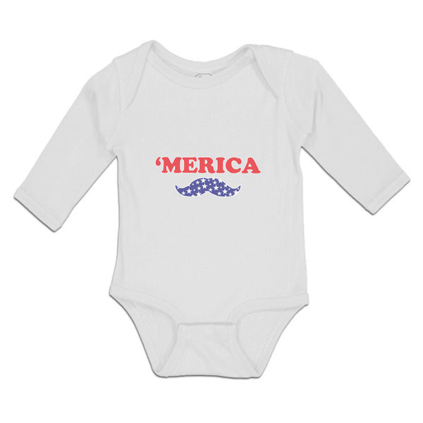 Long Sleeve Bodysuit Baby Merica American Flag United States with Flag Mustache