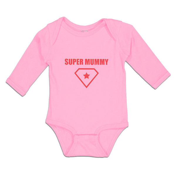 Long Sleeve Bodysuit Baby Super Mummy Shield Diamond Shape Alond Star Cotton