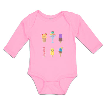 Long Sleeve Bodysuit Baby Frozen Icecream Flavor Sweet Menu Concept Cotton