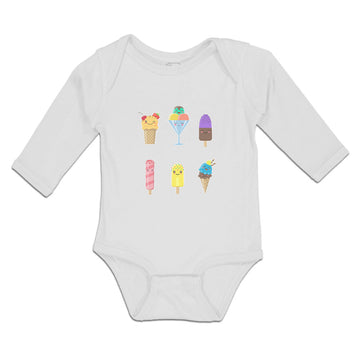 Long Sleeve Bodysuit Baby Frozen Icecream Flavor Sweet Menu Concept Cotton