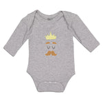 Long Sleeve Bodysuit Baby King Ruler Closed Eyes, Mustache Crown Head Cotton