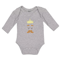 Long Sleeve Bodysuit Baby King Ruler Closed Eyes, Mustache Crown Head Cotton