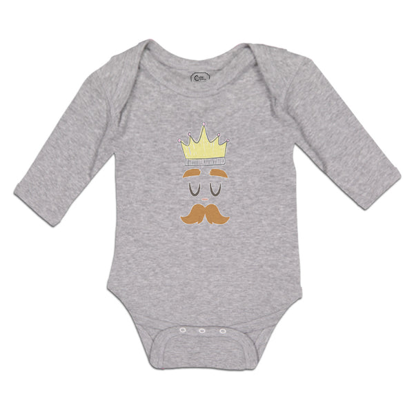 Long Sleeve Bodysuit Baby King Ruler Closed Eyes, Mustache Crown Head Cotton