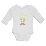 Long Sleeve Bodysuit Baby King Ruler Closed Eyes, Mustache Crown Head Cotton