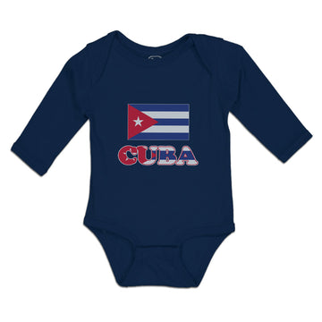 Long Sleeve Bodysuit Baby National Flag of Cuba Design Style 1 Cotton