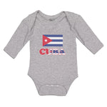 Long Sleeve Bodysuit Baby National Flag of Cuba Design Style 1 Cotton
