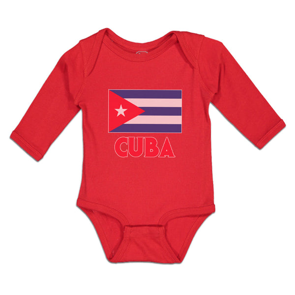 Long Sleeve Bodysuit Baby National Flag of Cuba Design Style 2 Cotton