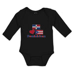 Long Sleeve Bodysuit Baby Dominirican Flag Puerto Rican Red Heart Cotton - Cute Rascals