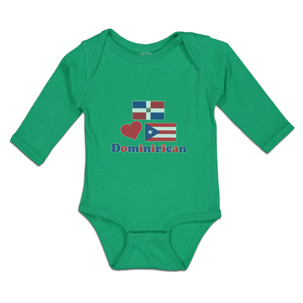 Long Sleeve Bodysuit Baby Dominirican Flag Puerto Rican Red Heart Cotton - Cute Rascals