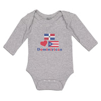 Long Sleeve Bodysuit Baby Dominirican Flag Puerto Rican Red Heart Cotton - Cute Rascals