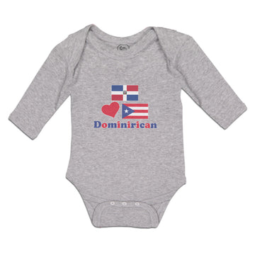 Long Sleeve Bodysuit Baby Dominirican Flag Puerto Rican Red Heart Cotton