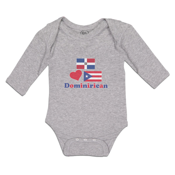 Long Sleeve Bodysuit Baby Dominirican Flag Puerto Rican Red Heart Cotton - Cute Rascals