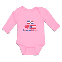 Long Sleeve Bodysuit Baby Dominirican Flag Puerto Rican Red Heart Cotton - Cute Rascals