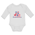 Long Sleeve Bodysuit Baby Dominirican Flag Puerto Rican Red Heart Cotton