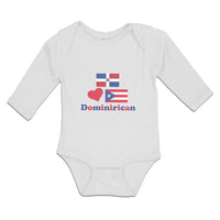 Long Sleeve Bodysuit Baby Dominirican Flag Puerto Rican Red Heart Cotton - Cute Rascals