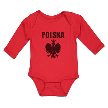 Long Sleeve Bodysuit Baby Polska An Silhouette Coat of Arms of Poland Cotton