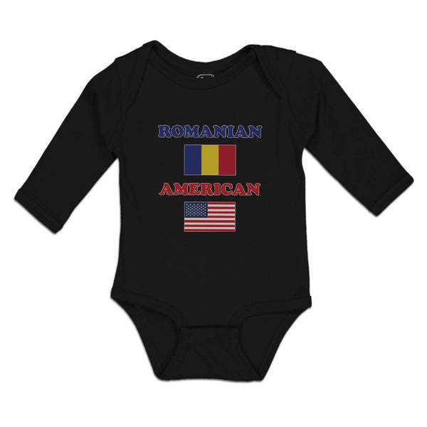 Long Sleeve Bodysuit Baby American National Flag of Romanian and Usa Cotton - Cute Rascals