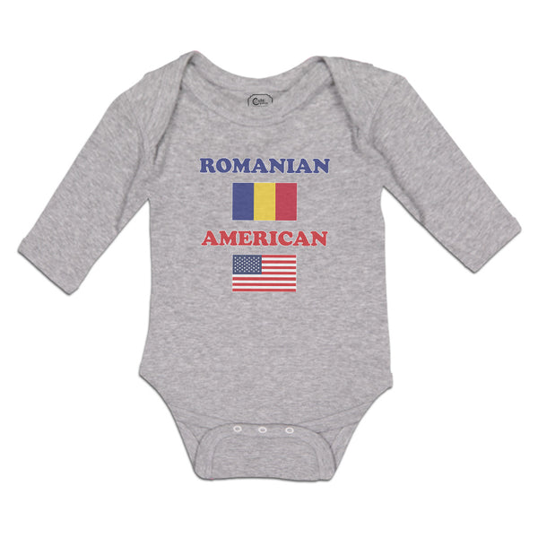 Long Sleeve Bodysuit Baby American National Flag of Romanian and Usa Cotton - Cute Rascals