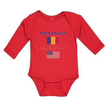 Long Sleeve Bodysuit Baby American National Flag of Romanian and Usa Cotton