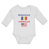 Long Sleeve Bodysuit Baby American National Flag of Romanian and Usa Cotton - Cute Rascals
