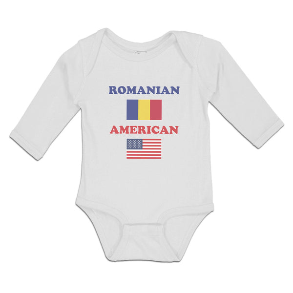 Long Sleeve Bodysuit Baby American National Flag of Romanian and Usa Cotton - Cute Rascals