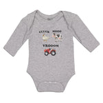 Long Sleeve Bodysuit Baby Cluck Mooo Vrooom with Farmer Tractor, Hen and Cow - Cute Rascals