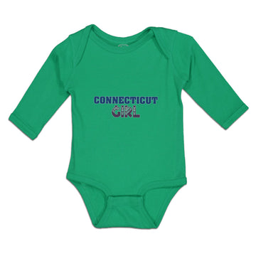 Long Sleeve Bodysuit Baby Connecticut Girl with Monogram and Little Hearts