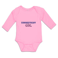 Long Sleeve Bodysuit Baby Connecticut Girl with Monogram and Little Hearts - Cute Rascals