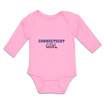 Long Sleeve Bodysuit Baby Connecticut Girl with Monogram and Little Hearts