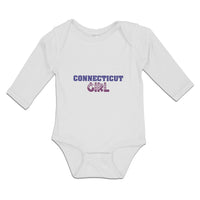 Long Sleeve Bodysuit Baby Connecticut Girl with Monogram and Little Hearts - Cute Rascals