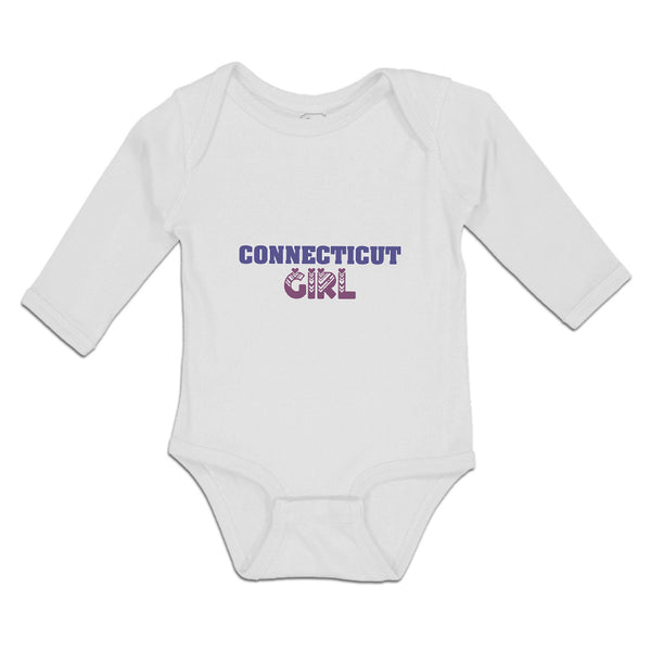 Long Sleeve Bodysuit Baby Connecticut Girl with Monogram and Little Hearts - Cute Rascals