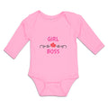 Long Sleeve Bodysuit Baby Girl Boss with Red Little Hearts Pattern Cotton