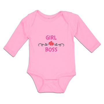 Long Sleeve Bodysuit Baby Girl Boss with Red Little Hearts Pattern Cotton