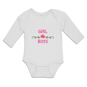 Long Sleeve Bodysuit Baby Girl Boss with Red Little Hearts Pattern Cotton