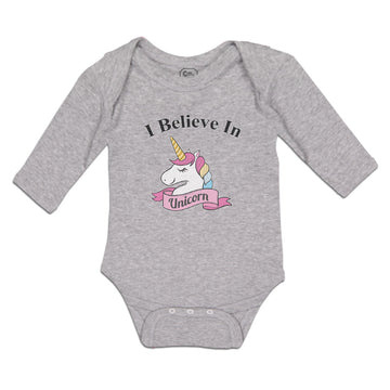 Long Sleeve Bodysuit Baby I Believe in Unicorn with Single Horned Cotton