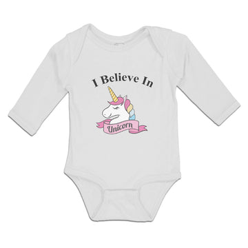 Long Sleeve Bodysuit Baby I Believe in Unicorn with Single Horned Cotton