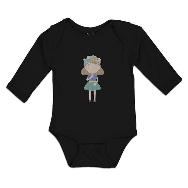 Long Sleeve Bodysuit Baby Beautiful Girl in Flower Wreath with Eyes Closed - Cute Rascals