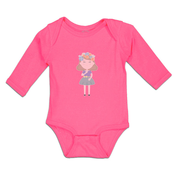 Long Sleeve Bodysuit Baby Beautiful Girl in Flower Wreath with Eyes Closed - Cute Rascals